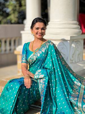 Soft art Silk Blend saree with zari weaving meenakari design 2