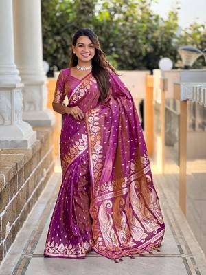 Soft art Silk Blend saree with zari weaving meenakari design 1