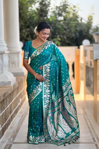 Soft art Silk Blend saree with zari weaving meenakari design