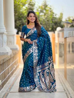 Soft art Silk Blend saree with zari weaving meenakari design 1