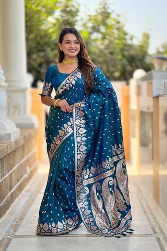 Soft art Silk Blend saree with zari weaving meenakari design