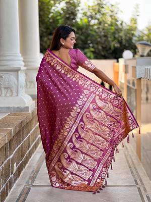 Soft art Silk Blend saree with zari weaving meenakari design 3