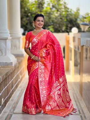 Soft art Silk Blend saree with zari weaving meenakari design 1