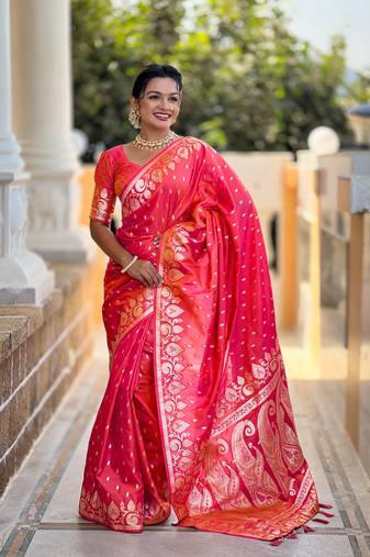 Soft art Silk Blend saree with zari weaving meenakari design