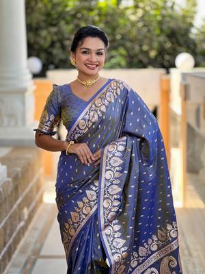 Soft art Silk Blend saree with zari weaving meenakari design 2