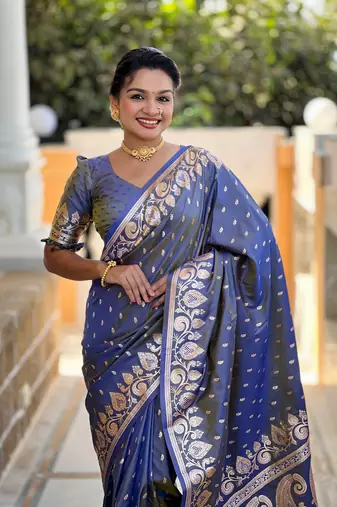 Soft art Silk Blend saree with zari weaving meenakari design