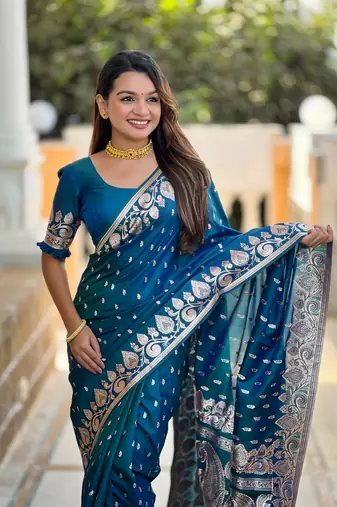 Soft art Silk Blend saree with zari weaving meenakari design