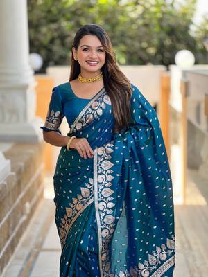 Soft art Silk Blend saree with zari weaving meenakari design 4