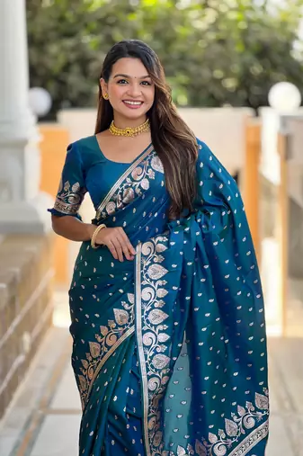 Soft art Silk Blend saree with zari weaving meenakari design