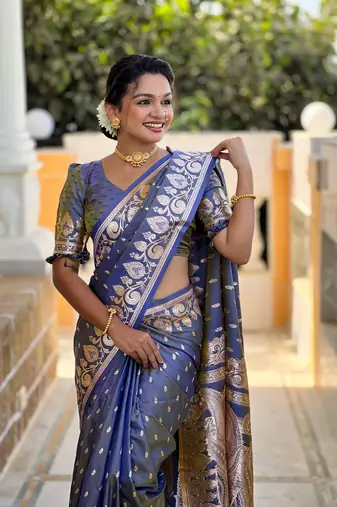 Soft art Silk Blend saree with zari weaving meenakari design