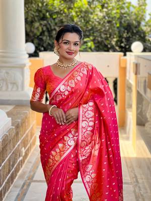 Soft art Silk Blend saree with zari weaving meenakari design 3