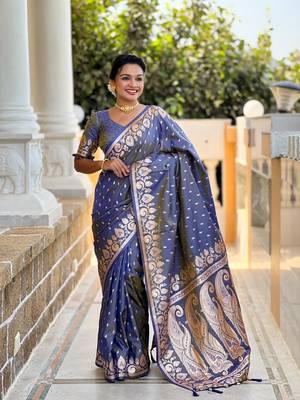 Soft art Silk Blend saree with zari weaving meenakari design 4