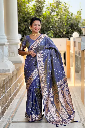 Soft art Silk Blend saree with zari weaving meenakari design