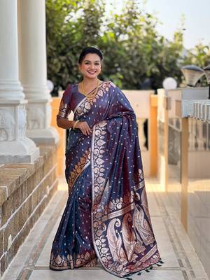 Soft art Silk Blend saree with zari weaving meenakari design 1