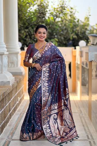 Soft art Silk Blend saree with zari weaving meenakari design