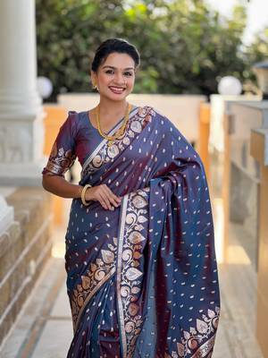 Soft art Silk Blend saree with zari weaving meenakari design 2