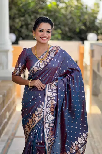 Soft art Silk Blend saree with zari weaving meenakari design