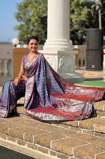 Soft art Silk Blend saree with zari weaving meenakari design