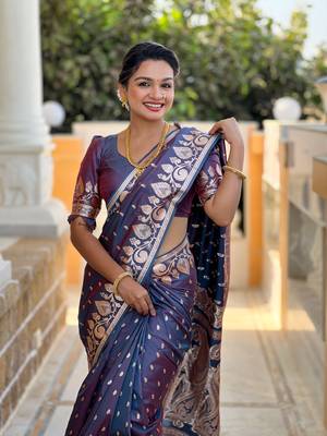 Soft art Silk Blend saree with zari weaving meenakari design 4
