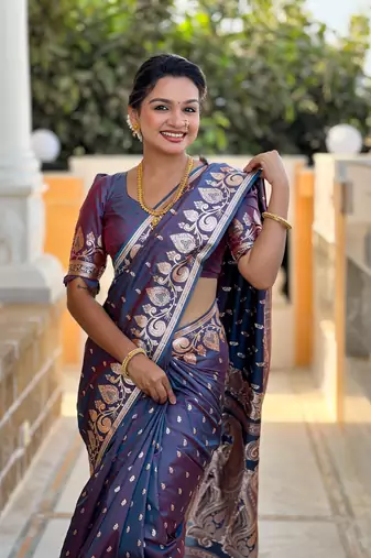 Soft art Silk Blend saree with zari weaving meenakari design