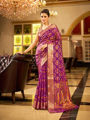 Purple Organza Silk Blend Zari Border Festive Wear Saree With Blouse Piece 1
