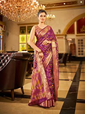 Purple Organza Silk Blend Zari Border Festive Wear Saree With Blouse Piece 2