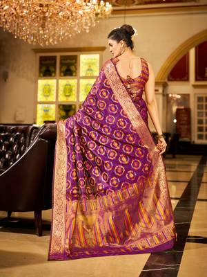 Purple Organza Silk Blend Zari Border Festive Wear Saree With Blouse Piece 3
