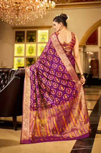 Purple Organza Silk Blend Zari Border Festive Wear Saree With Blouse Piece