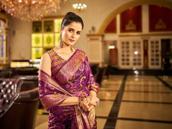 Purple Organza Silk Blend Zari Border Festive Wear Saree With Blouse Piece 4