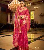 Pink Organza Silk Blend Zari Border Festive Wear Saree With Blouse Piece