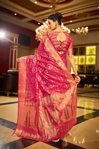 Pink Organza Silk Blend Zari Border Festive Wear Saree With Blouse Piece
