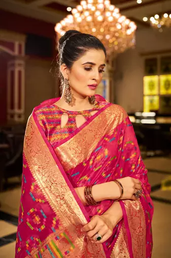 Pink Organza Silk Blend Zari Border Festive Wear Saree With Blouse Piece