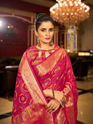 Pink Organza Silk Blend Zari Border Festive Wear Saree With Blouse Piece 5