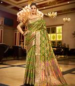 Mahendi Green Organza Silk Blend Zari Border Festive Wear Saree With Blouse Piece