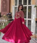 pink designer readymade long kurti  with Embroidery Zari Sequins-work