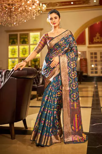 Grey Organza Silk Blend Zari Border Festive Wear Saree With Blouse Piece