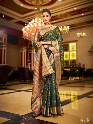 Green Organza Silk Blend Zari Border Festive Wear Saree With Blouse Piece 2