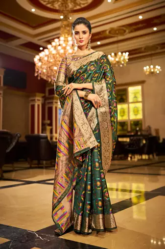 Green Organza Silk Blend Zari Border Festive Wear Saree With Blouse Piece