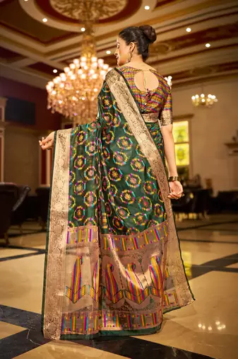 Green Organza Silk Blend Zari Border Festive Wear Saree With Blouse Piece
