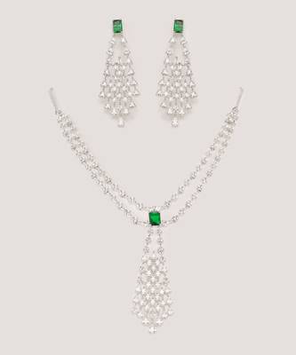 Green diamond white finish necklace set 2