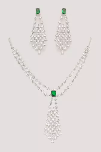 Green diamond white finish necklace set