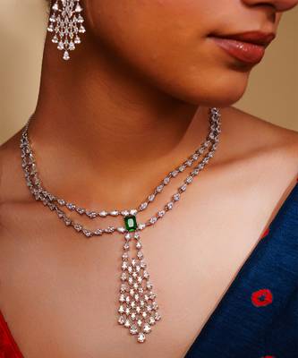 Green diamond white finish necklace set 4
