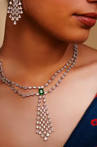Green diamond white finish necklace set