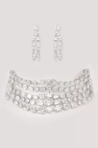 White diamond white finish necklace set