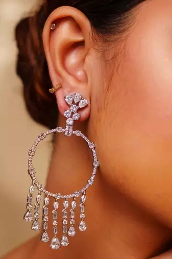 White diamond white finish earrings
