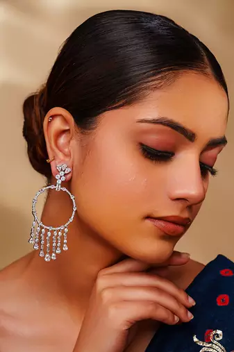 White diamond white finish earrings