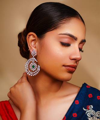 Green diamond white finish earrings 1