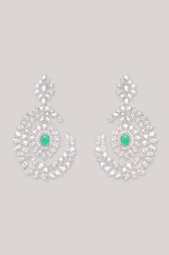 Green diamond white finish earrings