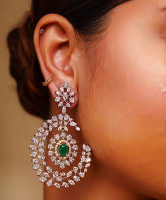 Green diamond white finish earrings 3