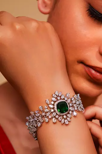 Green diamond white finish bracelet